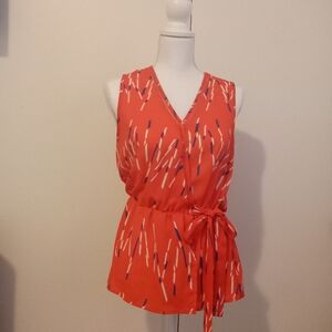 Sienna Sky Sleeveless Blouse V- neck Orange Medium